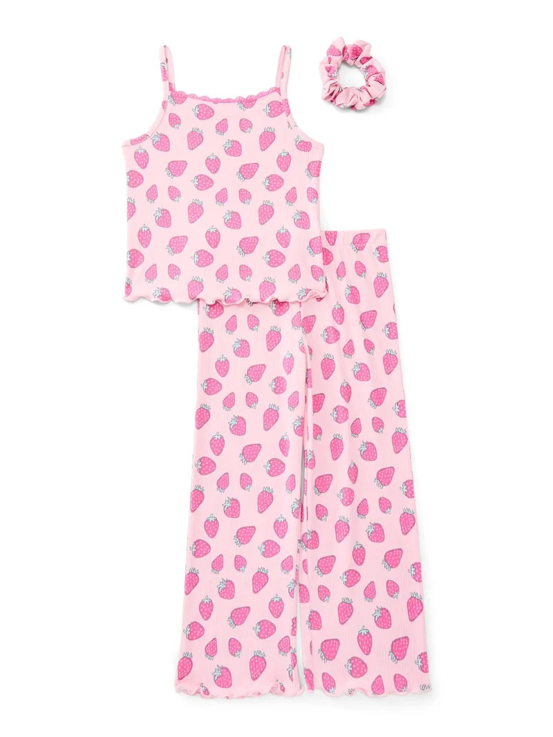 Wonder Nation Girls Pajama Tank Top and Pants with Scrunchie Set, 3-Piece, Sizes 4-18 | Walmart (US)