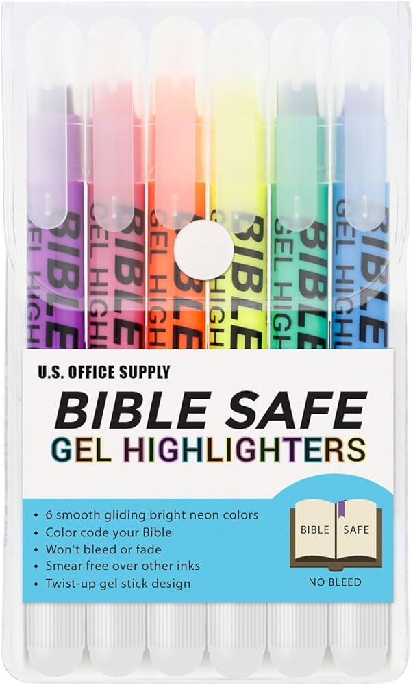 U.S. Office Supply Bible Safe Gel Highlighters, 6 Pack Set - 6 Different Bright Neon Fluorescent ... | Amazon (US)