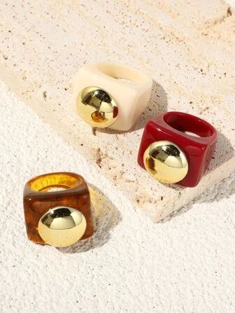 3pcs Geo Decor Resin Ring | SHEIN