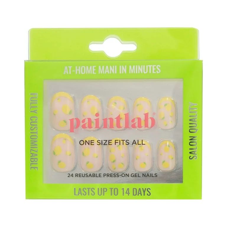 PaintLab Reusable Press-on Gel Nails Kit, Almond Shape, Limoncello Yellow, 30 Count | Walmart (US)