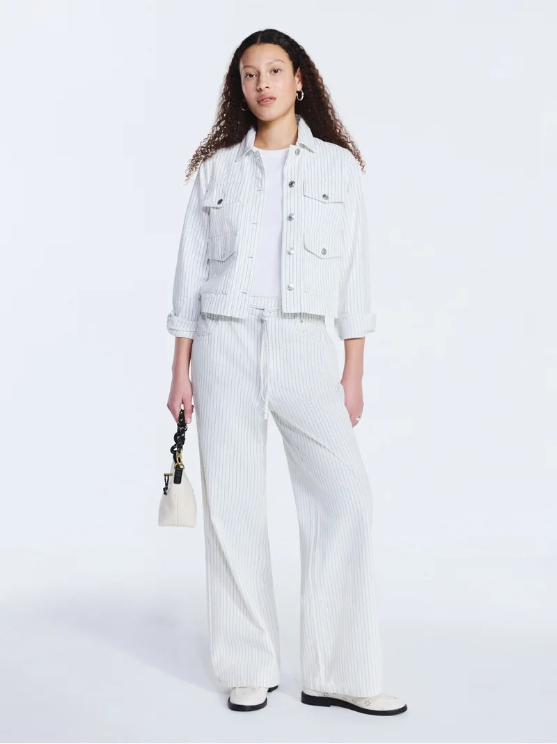 Free Assembly Women's and Women's Plus Striped Wide Leg Relaxed Jeans with Elastic Waist, Sizes X... | Walmart (US)