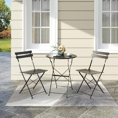 3-Piece Folding Bistro Set for Outdoor Use, Steel Frame Patio Table and 2 Chairs, Weather-Resistant Conversation Set for Balcony or Porch, Black | Target