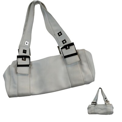 Y2K 90s Perlina Shoulder Bag Womens White Leather Cylinder Double Handle Top Zip | eBay CA