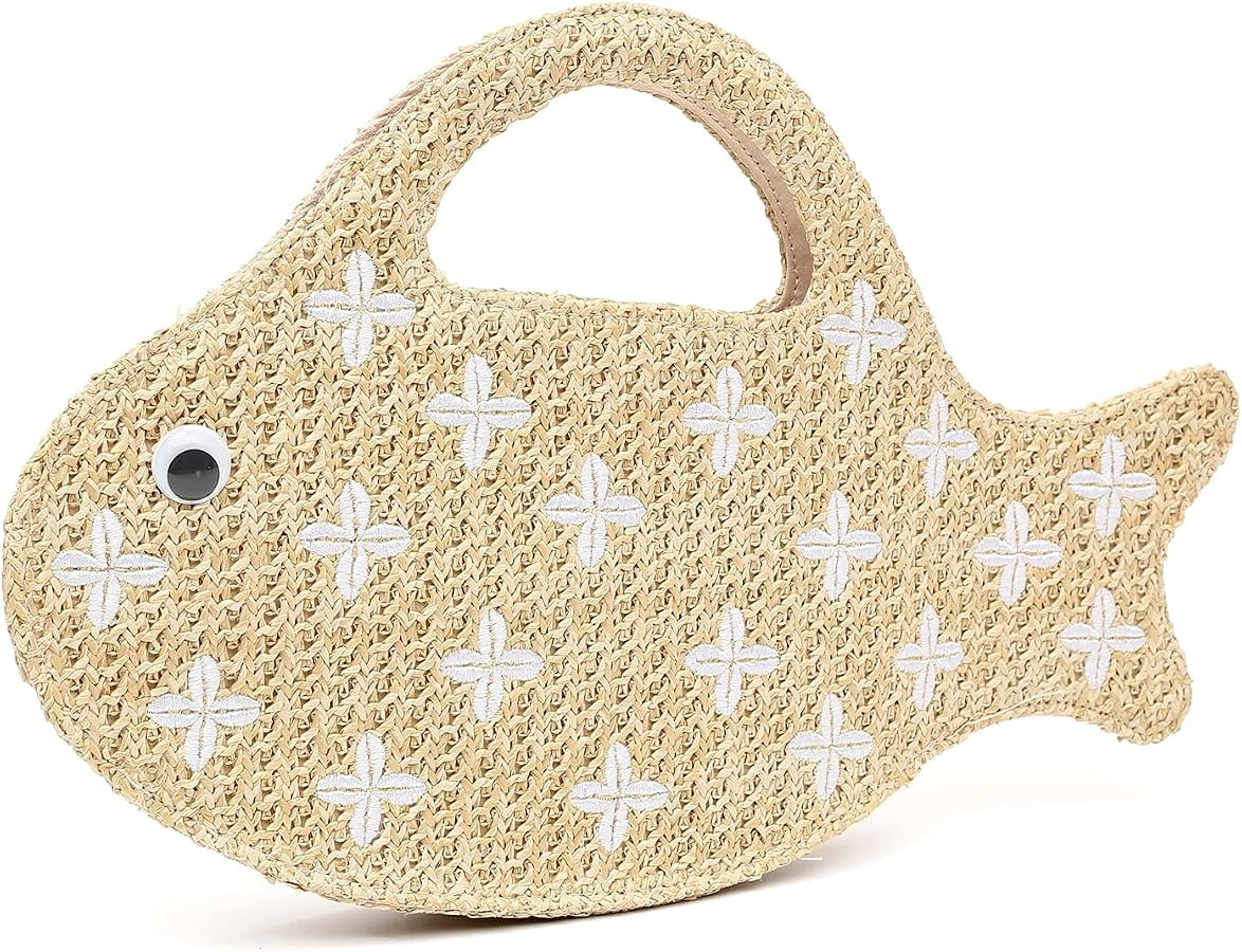Herald Fish Shaped Straw Woven Purse for Women, Summer Beach Raffia Clutch Handbag Tote Satchel | Amazon (US)