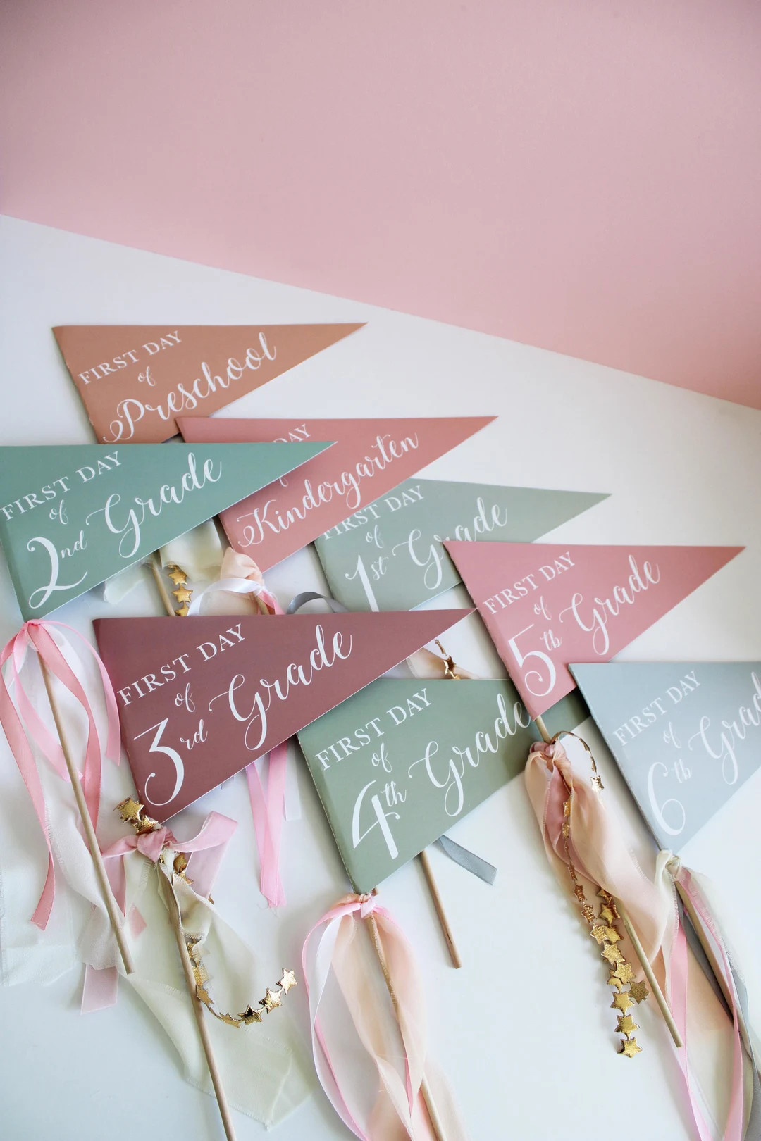DIY First Day of School Pennant Flags - Preschool Pre-K to 6th Grade - Double Sided Front and Bac... | Etsy (US)