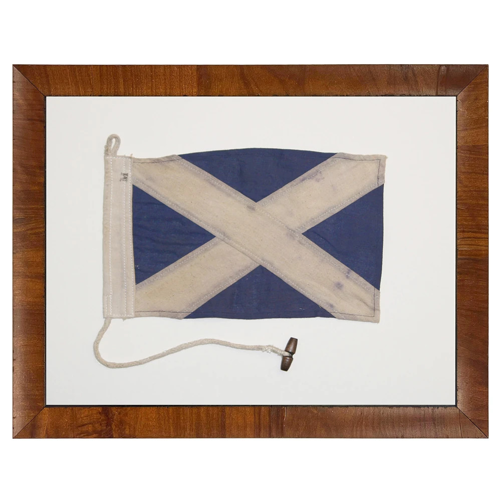 Blythe Coastal Blue Nautical Flag Brown Burl Frame Mixed Media - 16x20 | Kathy Kuo Home