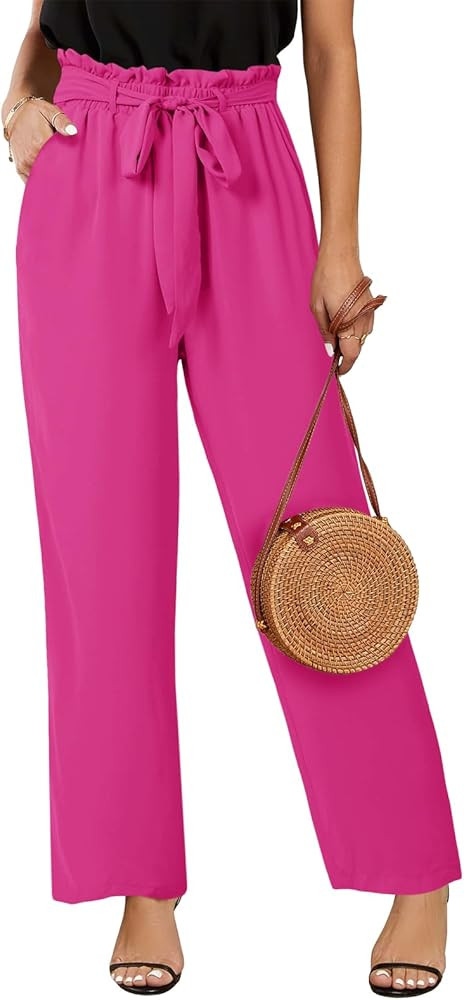 SySea Womens High Waisted Leopard Print Palazzo Pants Belted Wide Leg Long Trousers with Pockets | Amazon (US)