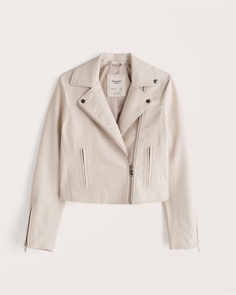 Vegan Leather Moto Jacket White Jacket Jackets White Biker Jacket Abercrombie Outfit | Abercrombie & Fitch (US)