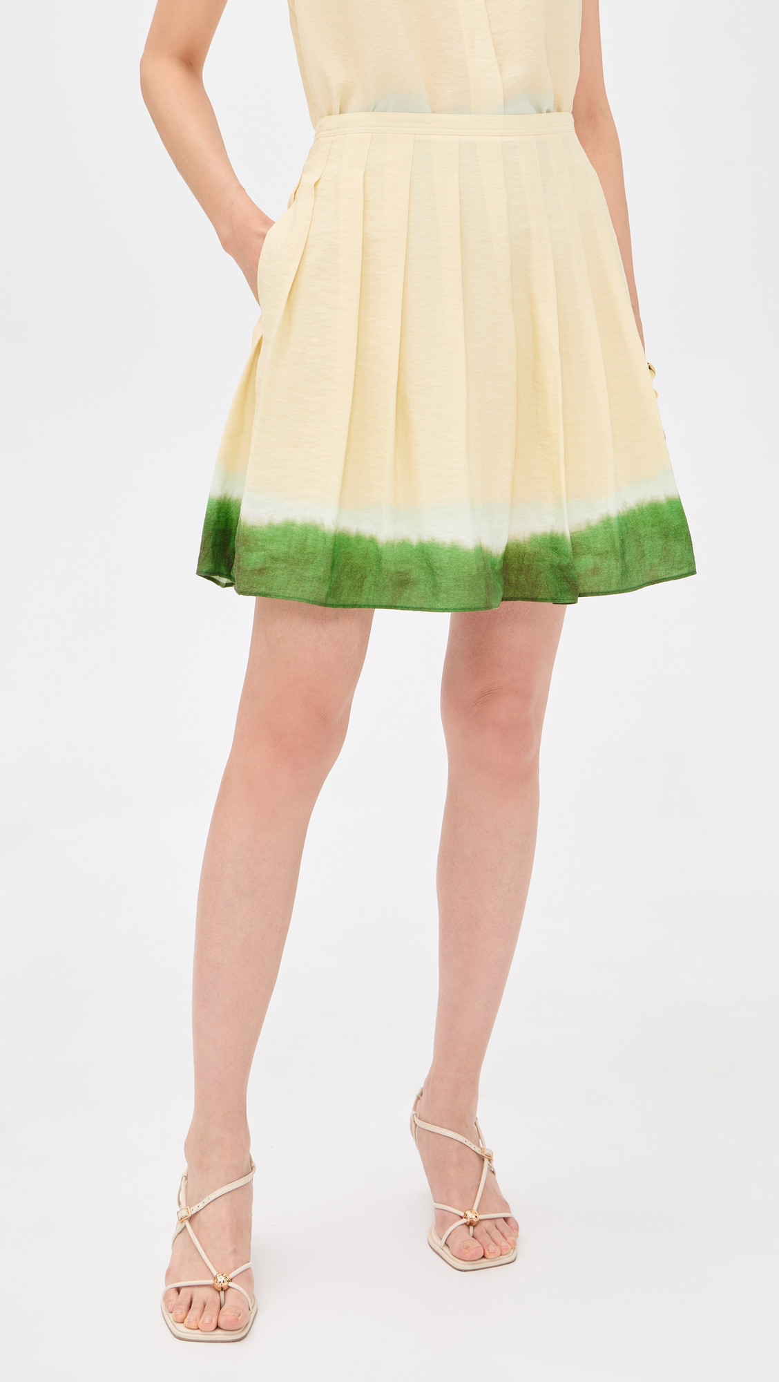 Vince Dip-Dye Pleated Skirt Porcelain/Herba 6 | Shopbop