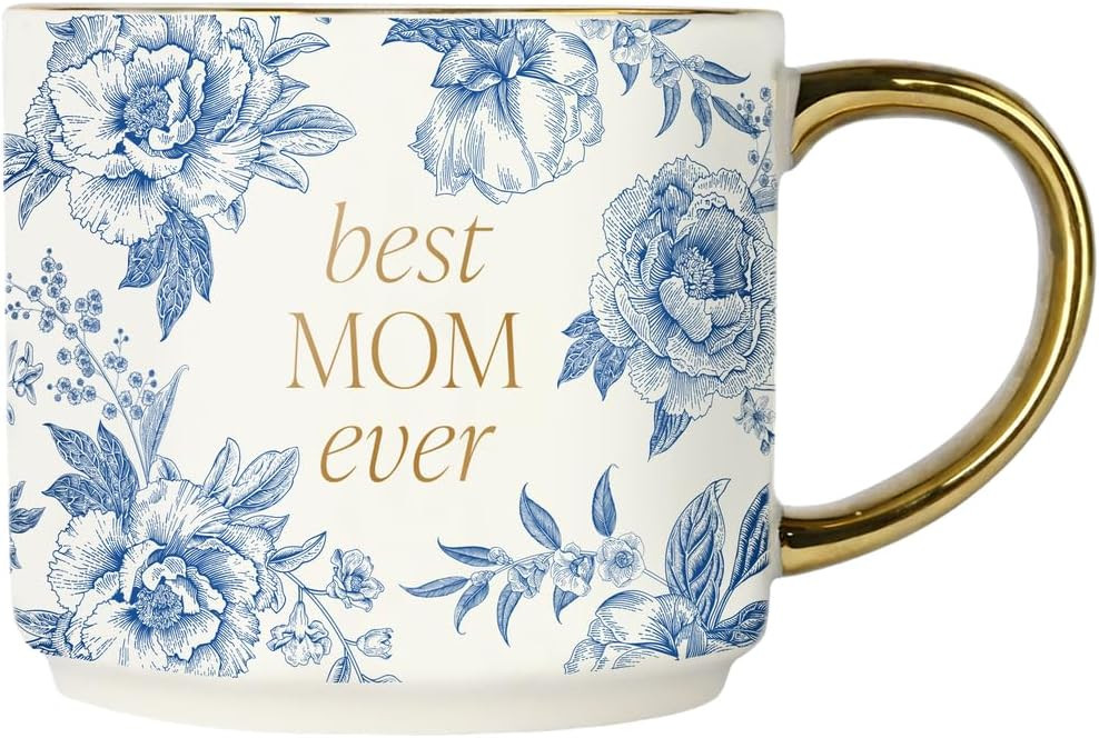 Amazon.com: Sweet Water Decor Best Mom Ever Coffee Mug, Vintage Blue Delft Floral Design with Gol... | Amazon (US)