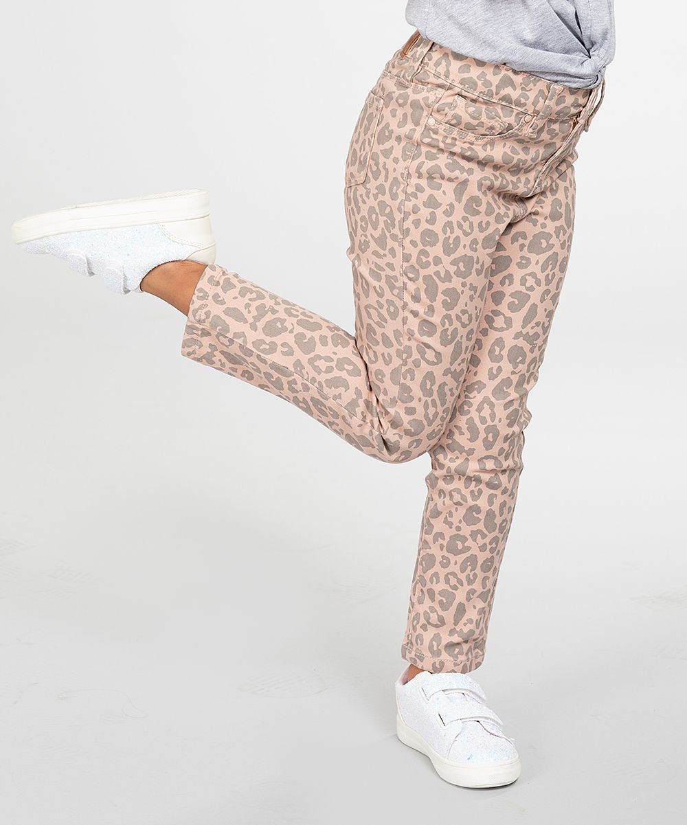 YMI Jeans Girls' Denim Pants and Jeans Cream - Cream Puff Leopard Skinny Jeans - Girls | Zulily