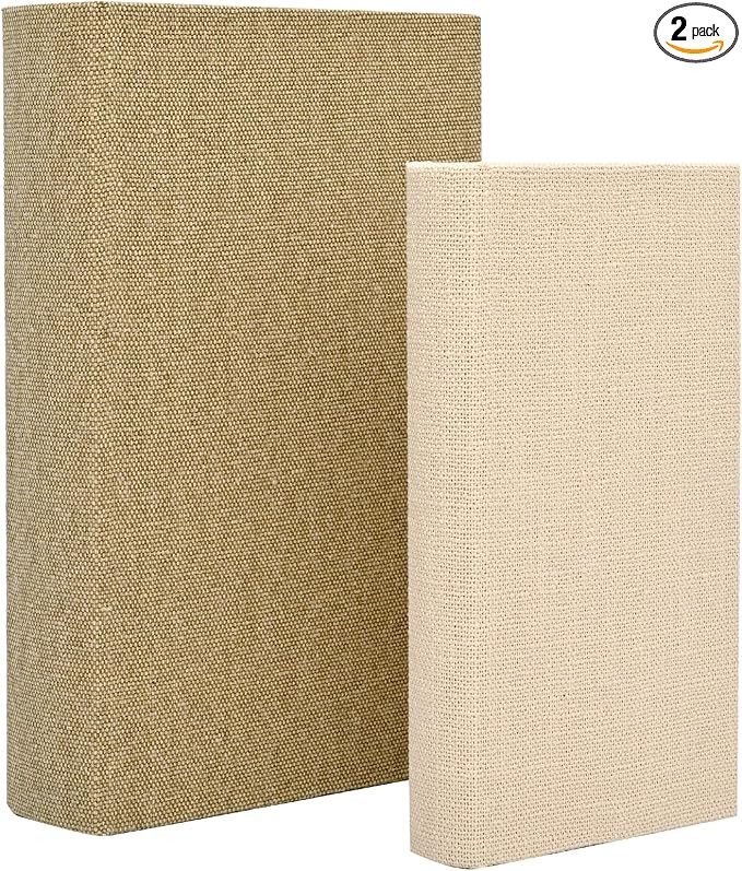 Decorative Faux Book Storage Boxes Set of 2, Linen Fabric Textured Books, Neutral Cream & Grey, M... | Amazon (US)