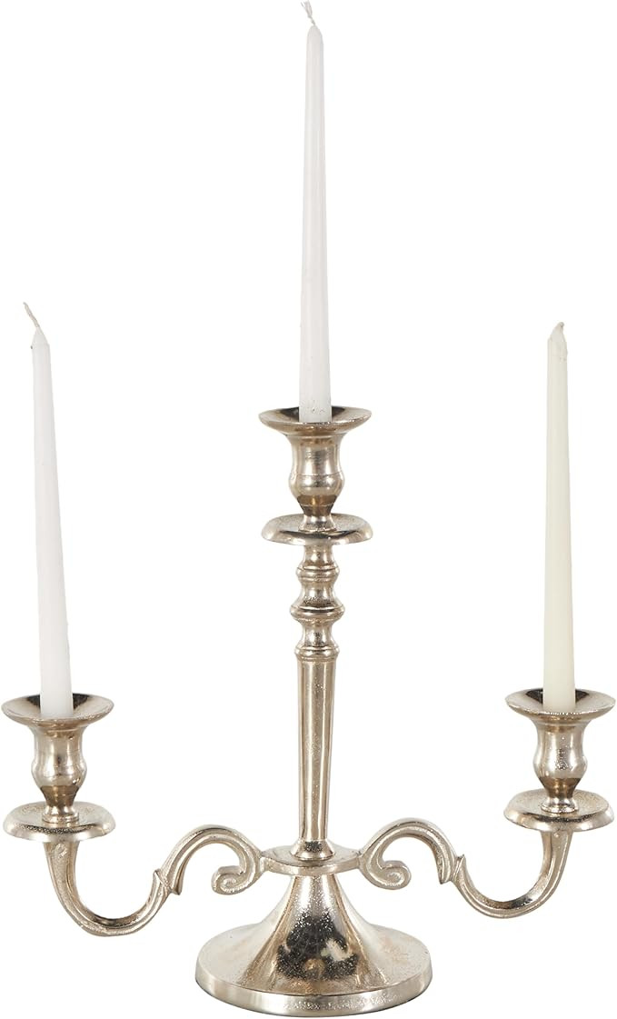 The Novogratz Aluminum Metal Scrolled Candelabra, 14" x 6" x 14", Silver | Amazon (US)