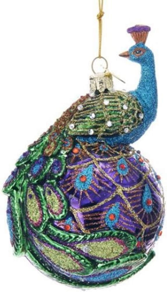 Kurt S. Adler Peacock Themed Purple Blue Teal Green Ornaments (Noble Gems™ 5" Peacock Glass Bal... | Amazon (US)