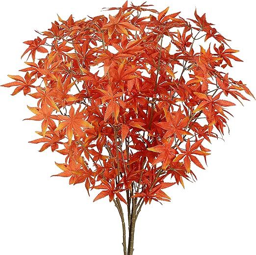 Sggvecsy 4Pcs Artificial Maple Leaves Branches Fake Fall Leaves Stems Maple Leaves Shrubs Autumn ... | Amazon (US)