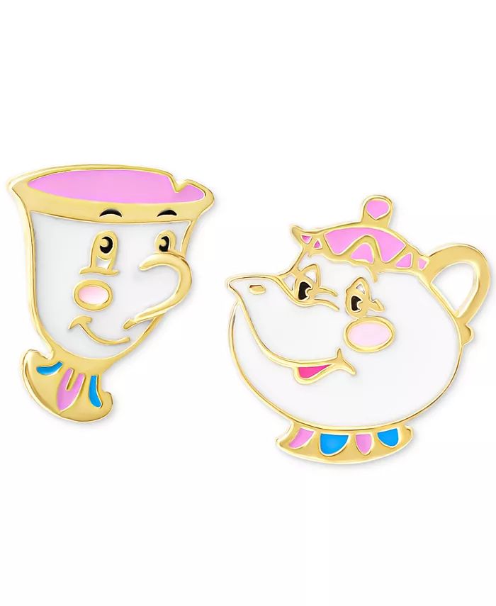 Disney Mrs. Potts & Chip Enamel Mismatch Stud Earrings in 18K Gold-Plated Sterling Silver - Macy'... | Macy's