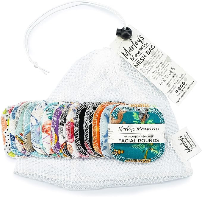 Marley's Monsters Facial Rounds 20 Count Pack + Laundry Bag - Soft and Reusable Cotton Rounds (Su... | Amazon (US)