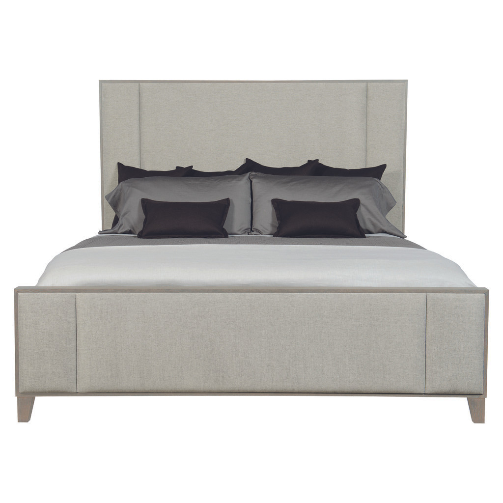 Linea King Panel Bed with Upholstered Headboard and Footboard in Cerused Greige Finish | 1stopbedrooms