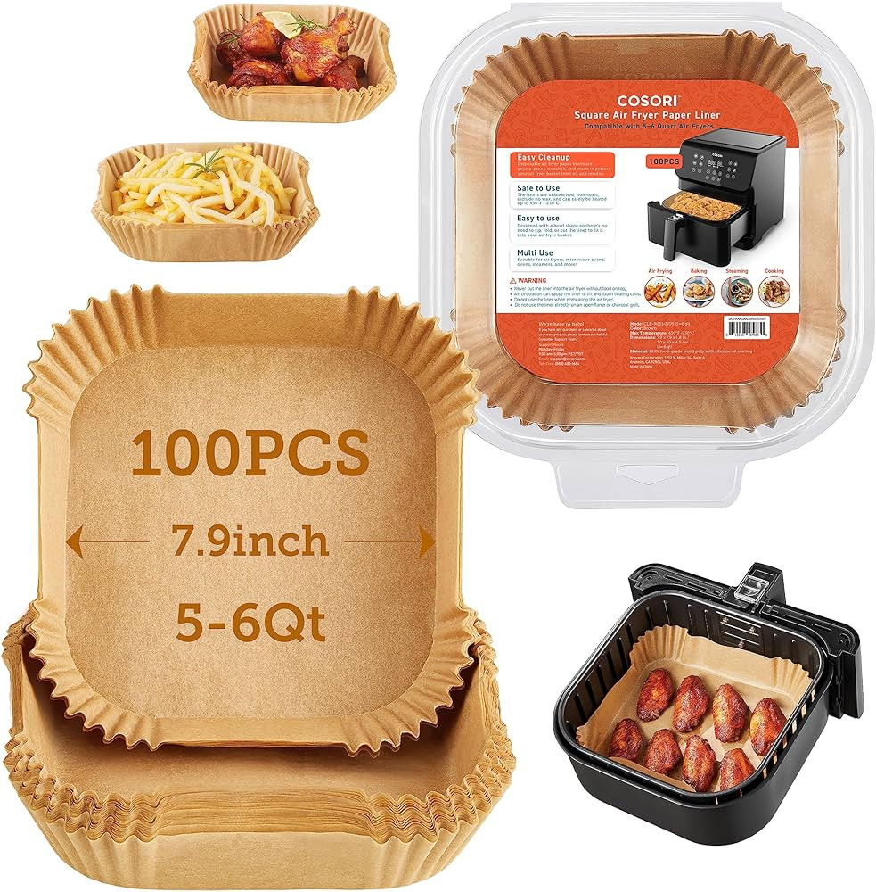 COSORI Air Fryer Liners, 100 PCS Square Disposable Paper Liners, Non-Stick Silicone Oil Coating, ... | Amazon (US)