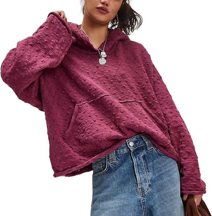 Women Knit Oversized Hoodies Y2K Casual Long Sleeve Crochet Lightweight Sweatshirts with Pocket C... | Amazon (US)