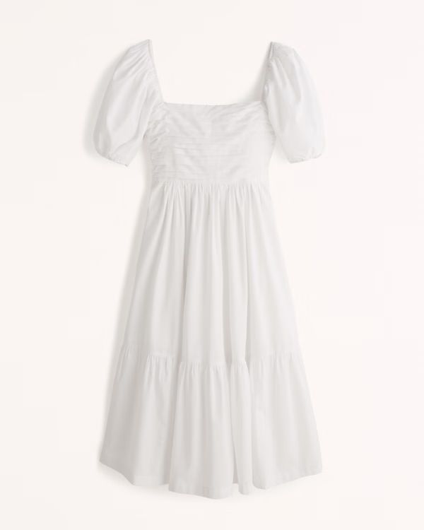 Women's Ruched Puff Sleeve Poplin Midi Dress | Women's Clearance | Abercrombie.com | Abercrombie & Fitch (US)