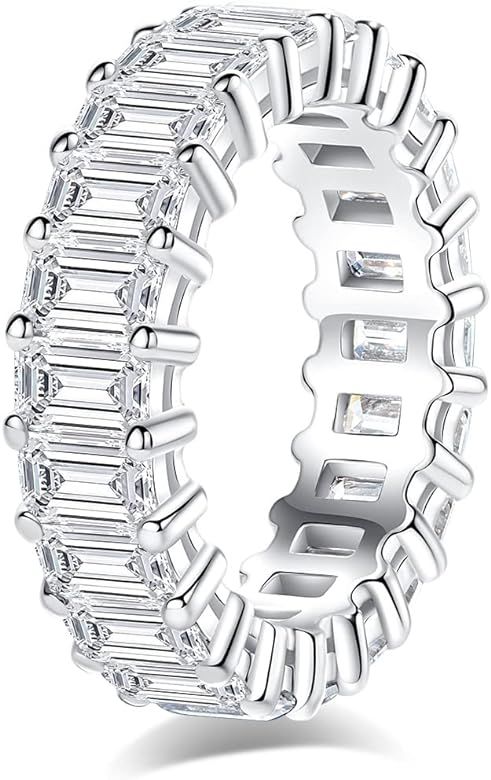 Moissanite Eternity Ring, Round/Emerald Cut 5cttw D Color Lab Created Diamond Sterling Silver Wed... | Amazon (US)