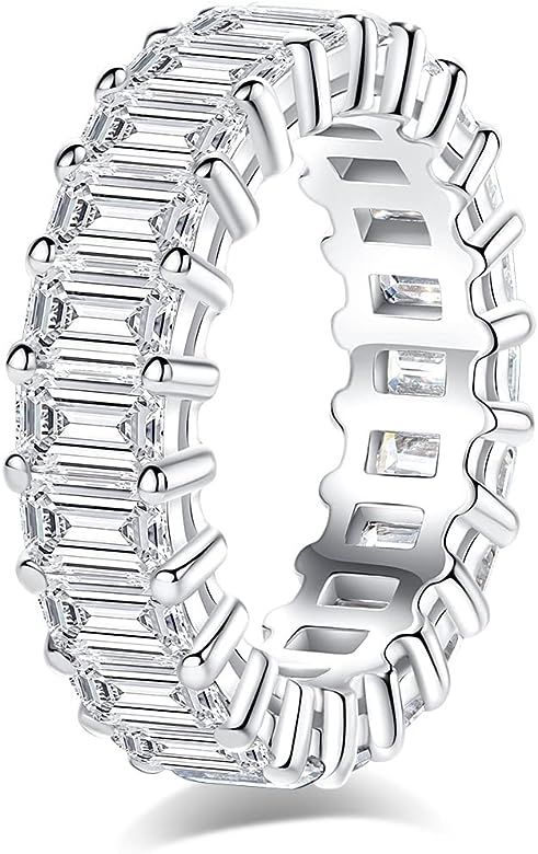 Moissanite Eternity Ring, Round/Emerald Cut 5cttw D Color Lab Created Diamond Sterling Silver Wed... | Amazon (US)
