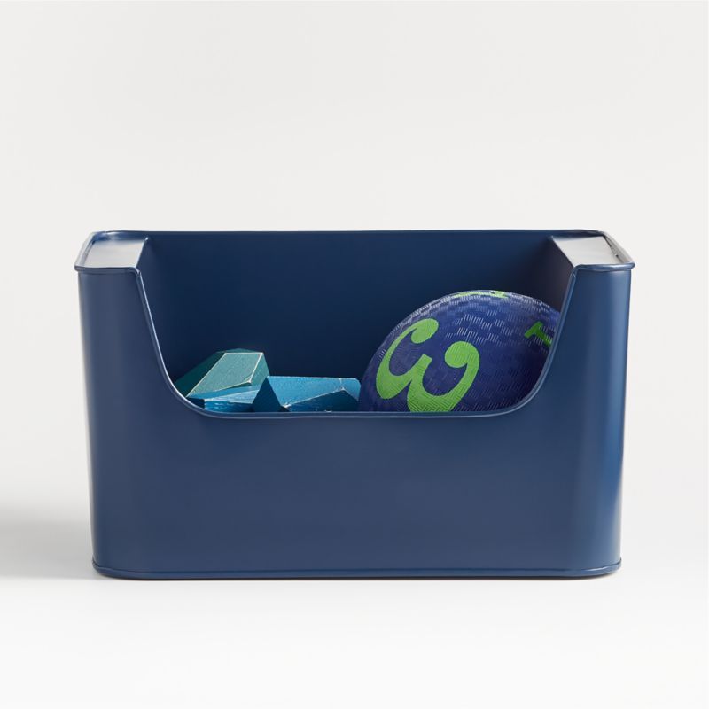 Small Dark Blue Metal Stacking Storage Bin | Crate & Kids | Crate & Barrel