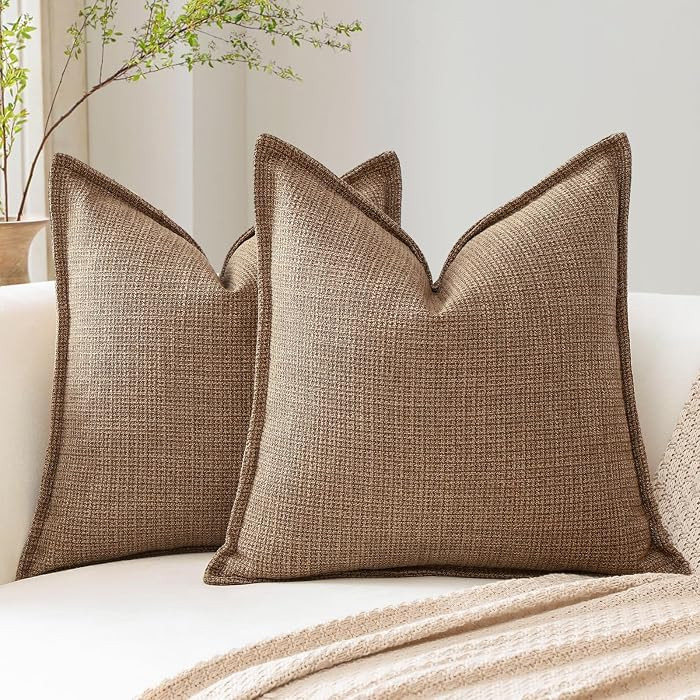 OTOSTAR Pack of 2 Brown Decorative Pillow Covers 20x20 Inch Soft Linen Texture Couch Throw Pillow... | Amazon (US)