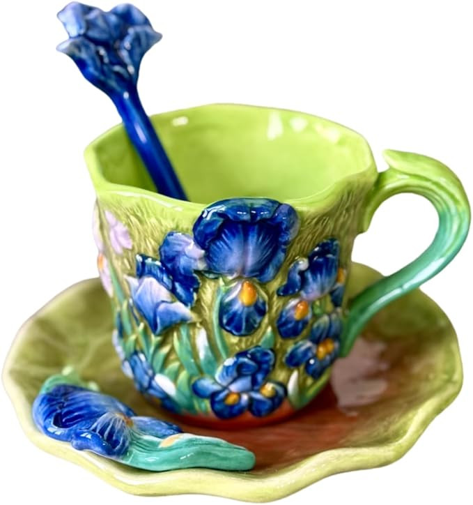 Ceramic Van Gogh Coffee Mug and Saucer set with Spoon,3D Handmade and Hand-painted Tea Mug, 6OZ-L... | Amazon (US)
