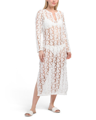 Long Sleeve Maxi Lace Cover-up Caftan | TJ Maxx