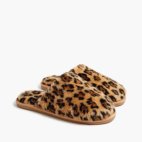 Leopard fuzzy scuff slippers | J.Crew Factory