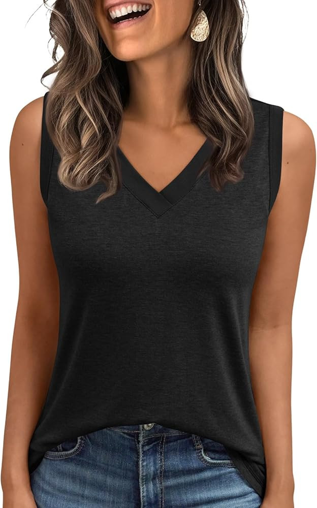AUTOMET Tank Top Women Summer 2026 Casual Spring V Neck Sleeveless Tee Shirt Basic Trendy Beach V... | Amazon (US)