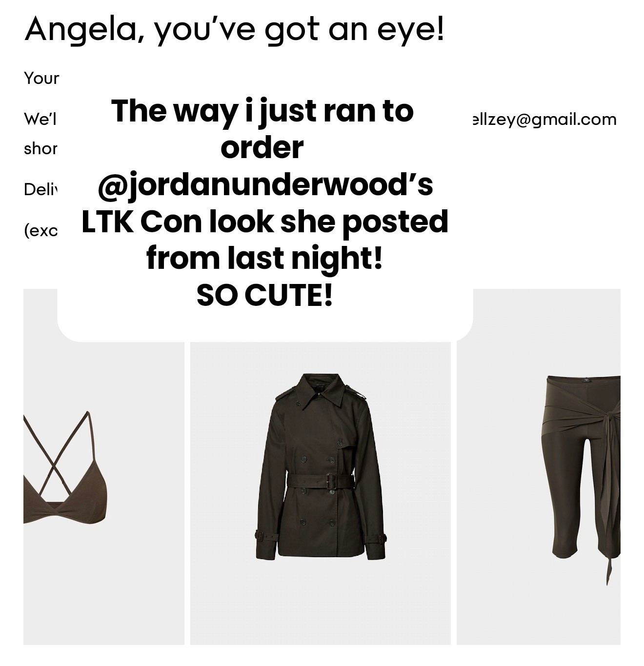 Run! So cute! And check out @jordanunderwood her looks are so cute! I ordered a Small in bralette. XS in trench and capris.

#LTKCon #LTKootd #LTKSeasonal