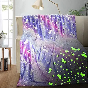 Unicorn Glow in The Dark Blanket, Unicorn Blanket for Girls/Kids, Kids Blankets for Girls, Unicor... | Amazon (US)
