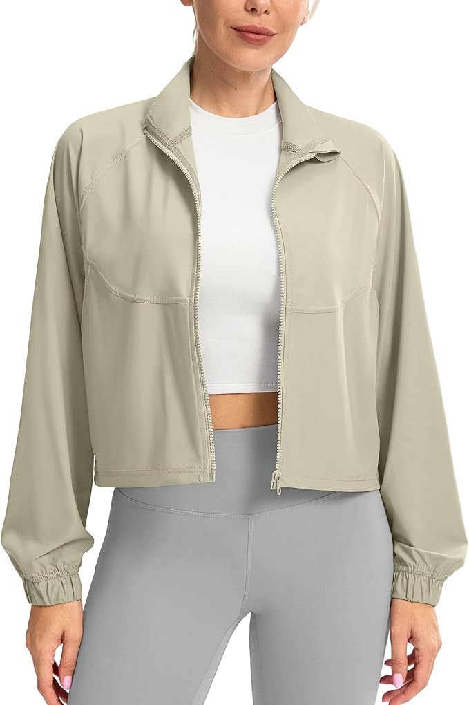 Women's Athletic Workout Jacket Lightweight UPF 50+ Long Sleeve Sun Protection Shirts Zip Up Crop... | Amazon (US)