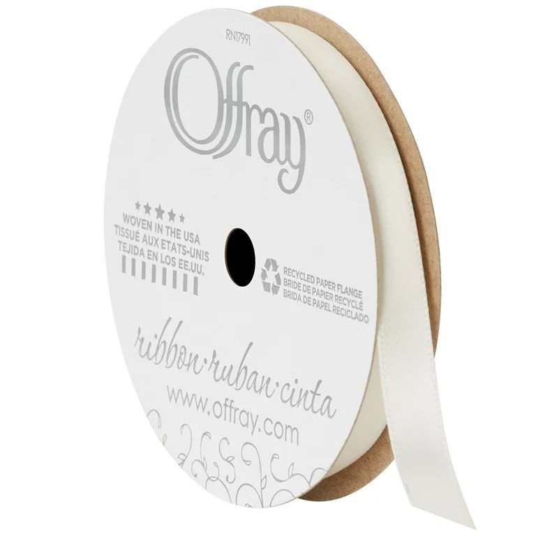 Offray Ribbon, Single Face Satin Ribbon, Antique White, 3/8" x 18 feet, Polyester Ribbon, 1 Each | Walmart (US)