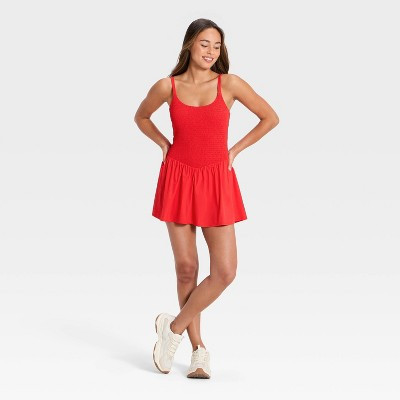 Women's Drop Waist Smocked Active Dress - JoyLab™ Red M | Target