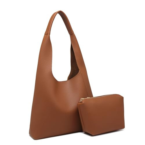 I IHAYNER Slouchy Hobo Bags for Women Soft Vegan Leather Designer Shoulder Purses Ladies Top Handle Handbag with Small Purse Brown | Amazon (US)