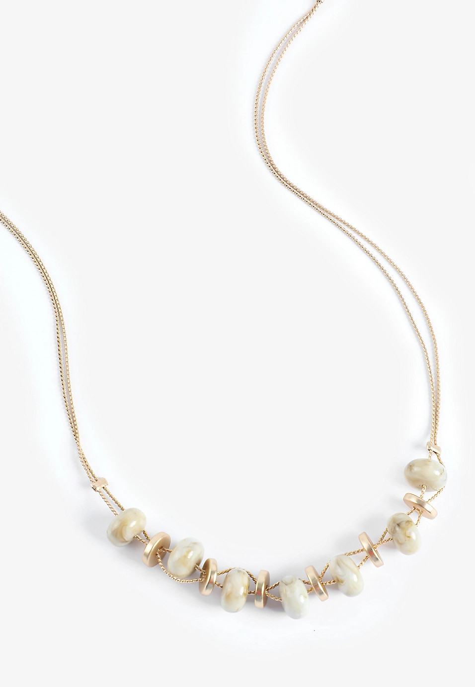 Gold Neutral Beaded Necklace | Maurices