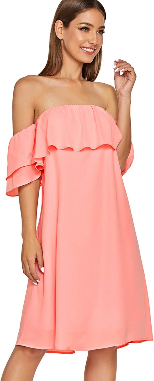 Milumia Women's Off Shoulder Ruffles Shift Loose Summer Vacation Mini Dress | Amazon (US)