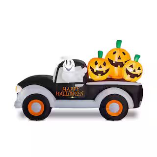 8 ft. Lighted Halloween Inflatable Truck with Jack-O-Lantern Pumpkins Decor | The Home Depot