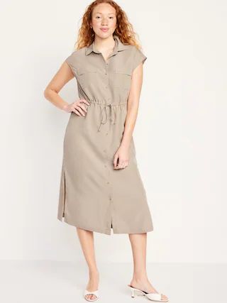 Waist-Defined Utility Midi Shirt Dress | Old Navy (US)