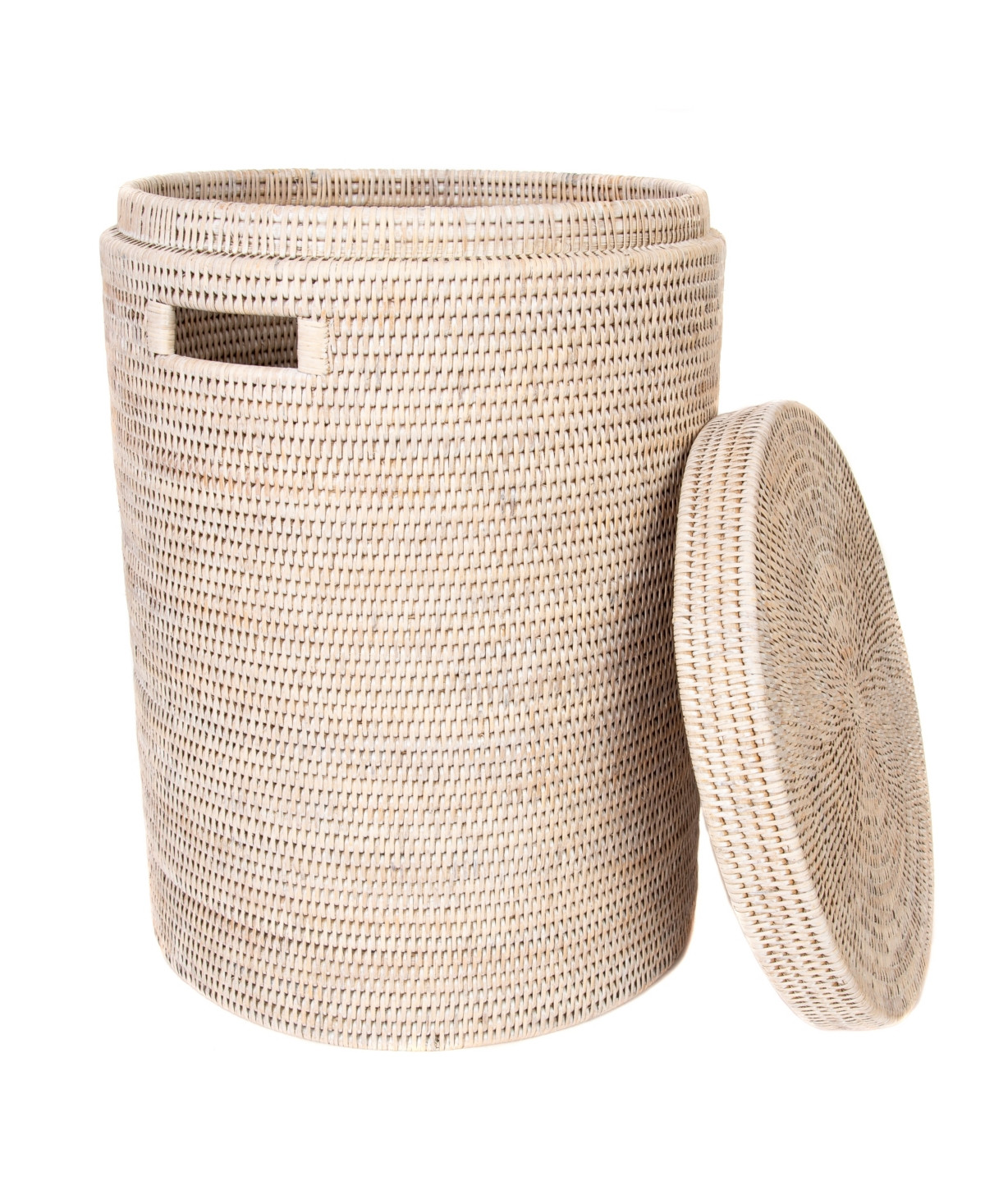 Artifacts Rattan Round Hamper with Lid and Cloth Liner - Off-White | Macy's