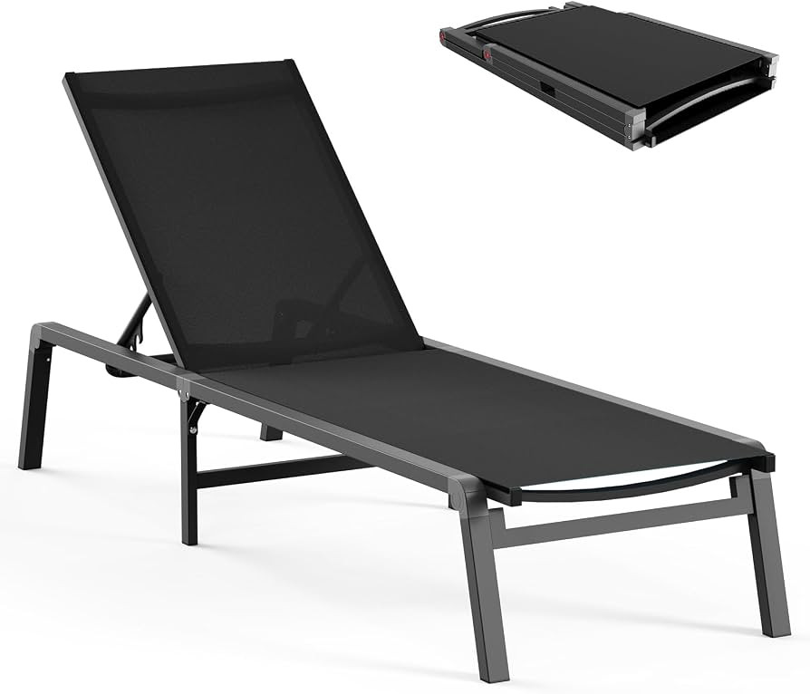 Aluminum Chaise Lounge Ourdoor - Foldable & Assemble Free Outdoor Lounge Chair with 5 Adjustable ... | Amazon (US)