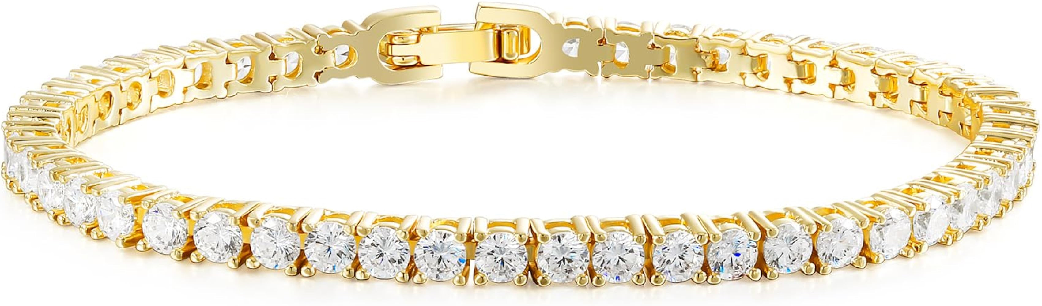 14K Gold Plated 3MM Cubic Zirconia Tennis Bracelet for Women and Men, Classic Tennis Bracelet Sma... | Amazon (US)