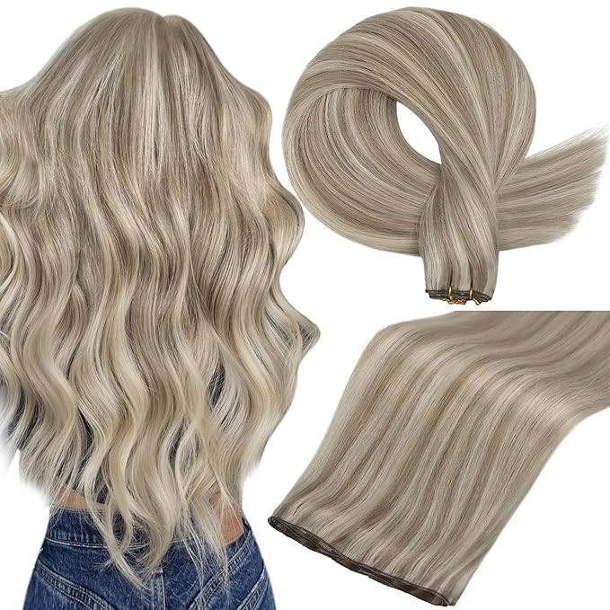 Full Shine Genius Weft Hair Extension Remy Hair Weft Extensions Color Ash Blonde Highlight Bleach... | Amazon (US)