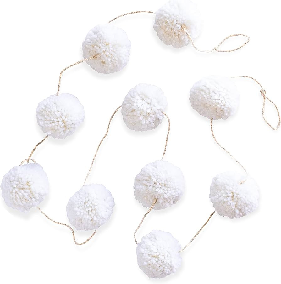 Sageinthyme Yarn Pom Pom Garland | Large Boho Minimalist Home Decor | Farmhouse Mantel Holiday De... | Amazon (US)