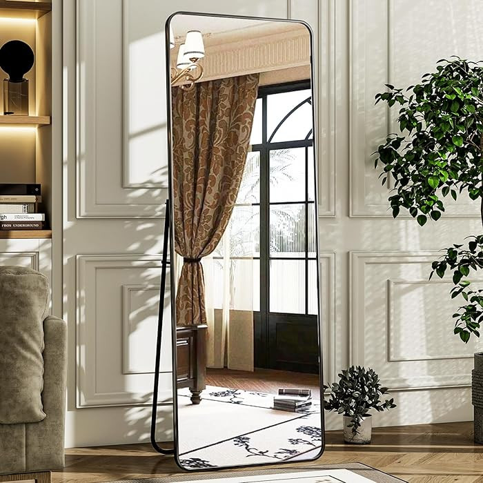HARRITPURE 56"x21" Full Length Mirror, Black Rounded Corner Aluminum Frame Floor Standing Mirror ... | Amazon (US)