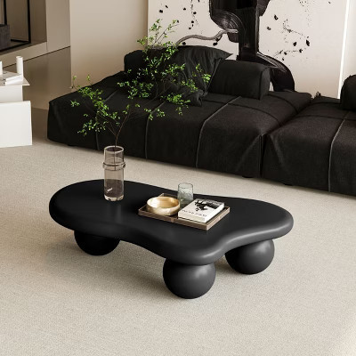 CAVINAS Coffee Tables for Living Room 40" Cloud Shaped Coffee Table Curved Profile Design Coffee Table with 3 Ball Legs, Black | Target